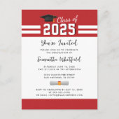 Afstudeerfeest Rood Wit Script Grad Party Uitnodiging Briefkaart (Voorkant)