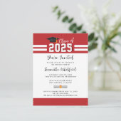 Afstudeerfeest Rood Wit Script Grad Party Uitnodiging Briefkaart (Staand voorkant)