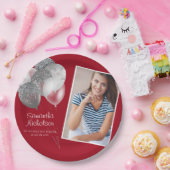 Afstudeerfeest Rood Zilver Glitter Ballonnen Foto Papieren Bordje (Feest)