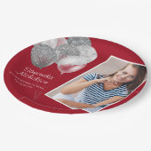 Afstudeerfeest Rood Zilver Glitter Ballonnen Foto Papieren Bordje (Gekanteld)