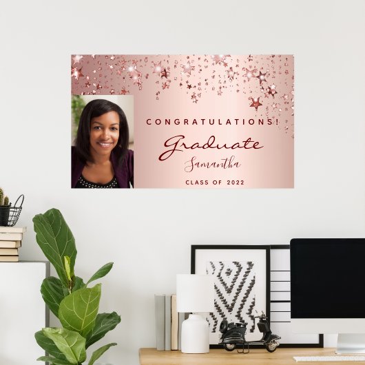 Afstudeerfeest roos gouden blush sterren foto 2025 poster (Thuiskantoor)