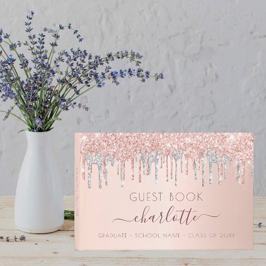 Afstudeerfeest roos gouden glitter klasse van 2023 gastenboek