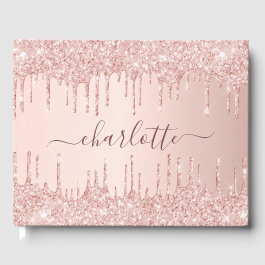 Afstudeerfeest roos gouden roze druppels naam gastenboek (Voorkant)