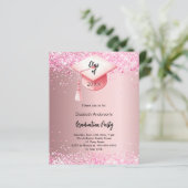 Afstudeerfeest roze confetti meisje uitnodiging (Staand voorkant)