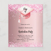 Afstudeerfeest roze confetti meisje uitnodiging (Voorkant)