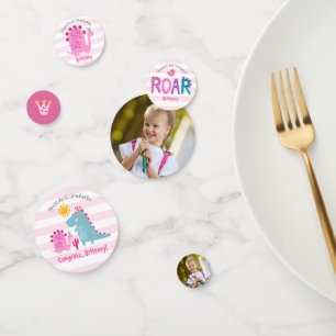 Afstudeerfeest Roze Dinosaur Girl 2 Foto Confetti