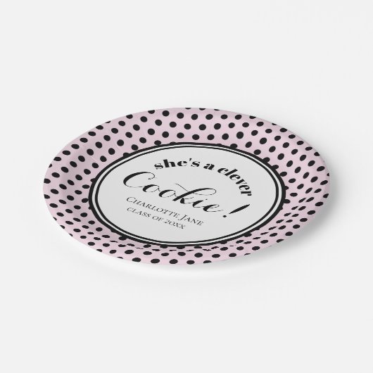 Afstudeerfeest roze en zwart papieren bordje (Gekanteld)