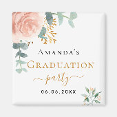 Afstudeerfeest roze gouden bloemen save the date magneet (Voorkant)