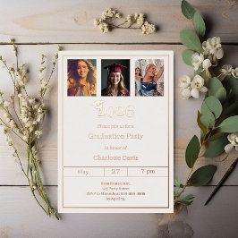 Afstudeerfeest roze gouden foto luxe folie uitnodiging