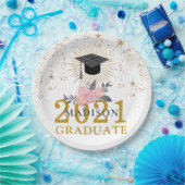 Afstudeerfeest Roze Gouden Klasse van 2021 Papieren Bordje (Feest)