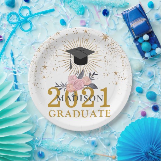 Afstudeerfeest Roze Gouden Klasse van 2021 Papieren Bordje (Feest)