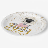 Afstudeerfeest Roze Gouden Klasse van 2021 Papieren Bordje (Gekanteld)