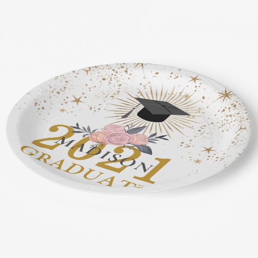 Afstudeerfeest Roze Gouden Klasse van 2021 Papieren Bordje (Gekanteld)