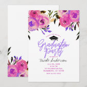 Afstudeerfeest Roze Paarse Bright Modern Floral Kaart (Voorkant / Achterkant)