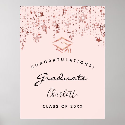 Afstudeerfeest roze rose gouden sterren poster (Voorkant)