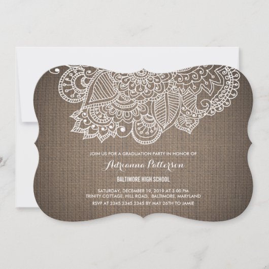 afstudeerfeest | Rustic Burlap Paisley Pattern Kaart (Voorkant)