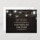 afstudeerfeest | Rustieke lampjes slaan de datum o Aankondigingskaart (Voorkant / Achterkant)