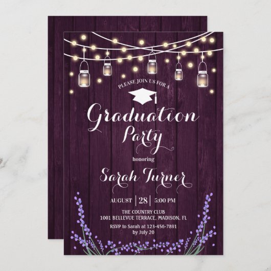 Afstudeerfeest - Rustieke Paarse Houten Lavendel Kaart (Voorkant / Achterkant)