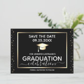 Afstudeerfeest Save the Date Zwart en Goud Kaart (Staand voorkant)