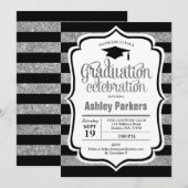 Afstudeerfeest - Silver Black Stripes Kaart (Voorkant / Achterkant)