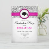Afstudeerfeest - Silver White Pink Kaart (Staand voorkant)