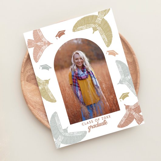 afstudeerfeest | Soaring Birds Boho Folk Art Aankondigingskaart