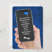 Afstudeerfeest tekstbericht op blauw leer kaart (Voorkant)