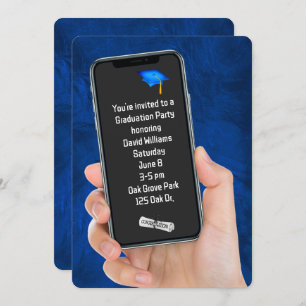 Afstudeerfeest tekstbericht op blauw leer kaart