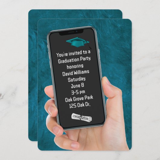 Afstudeerfeest tekstbericht op Blauwgroen leer Kaart (Voorkant / Achterkant)