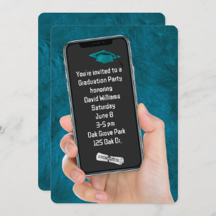 Afstudeerfeest tekstbericht op Blauwgroen leer Kaart