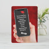 Afstudeerfeest tekstbericht op rood leer kaart (Staand voorkant)