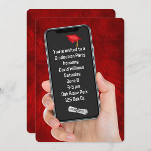 Afstudeerfeest tekstbericht op rood leer kaart
