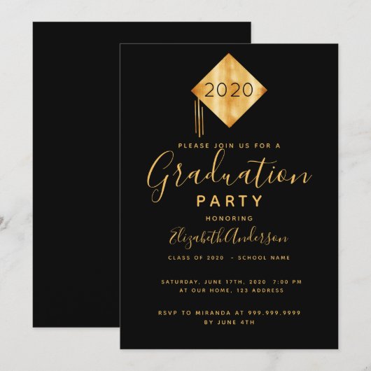 Afstudeerfeest topper zwart goud 2025 kaart (Voorkant / Achterkant)