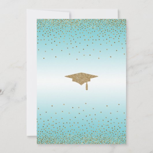Afstudeerfeest Turquoise Ombre Gold Confetti Kaart (Achterkant)