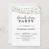 Afstudeerfeest Uitnodigen Blauw en Gouden Verjaard Kaart (Voorkant)