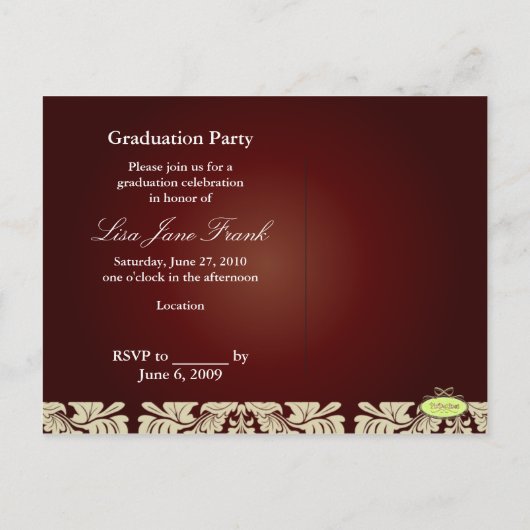 Afstudeerfeest uitnodigen briefkaarten (Achterkant)