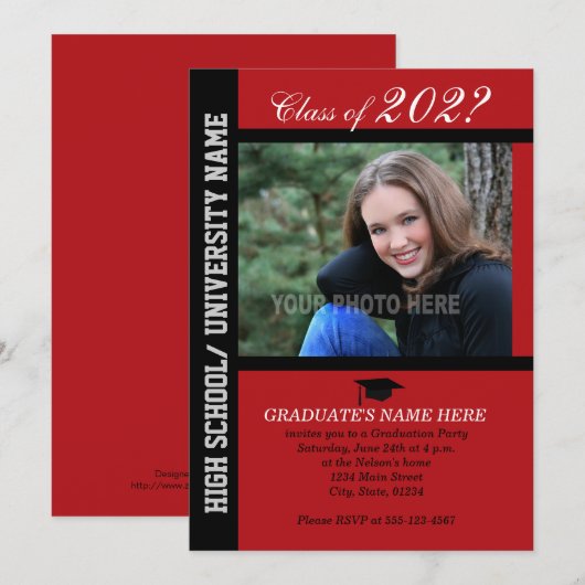 Afstudeerfeest Uitnodigen-Dark Red-2 Kaart (Voorkant / Achterkant)