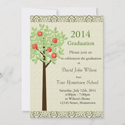  Afstudeerfeest uitnodigingen. Appelfruitboom. Kaart (Voorkant)