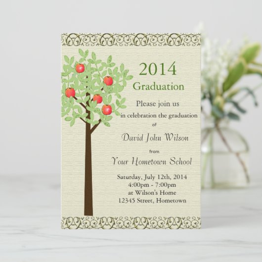  Afstudeerfeest uitnodigingen. Appelfruitboom. Kaart (Staand voorkant)