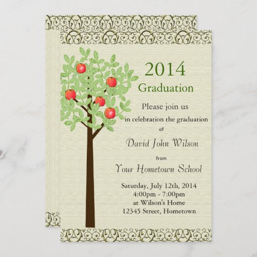  Afstudeerfeest uitnodigingen. Appelfruitboom. Kaart (Voorkant / Achterkant)