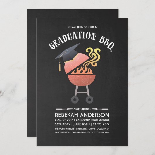 Afstudeerfeest uitnodigingen | BBQ Party (Voorkant / Achterkant)