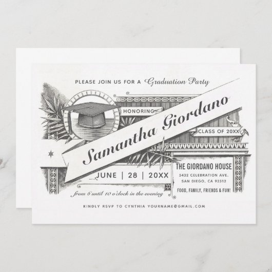 Afstudeerfeest uitnodigingen | hoogste Vintage (Voorkant / Achterkant)