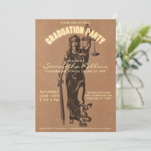  Afstudeerfeest uitnodigingen | Lady Justice (Staand voorkant)