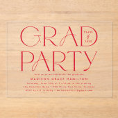 Afstudeerfeest van de moderne rode typografie acryl uitnodigingen (Voorkant)