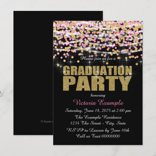 Afstudeerfeest van Gold Confetti Kaart (Voorkant / Achterkant)