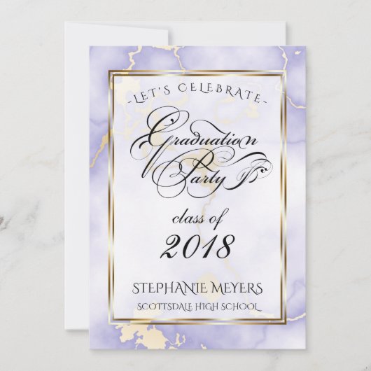 Afstudeerfeest Violet & Goud Marmer Kaart (Voorkant)