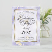 Afstudeerfeest Violet & Goud Marmer Kaart (Staand voorkant)