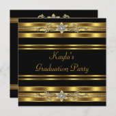 Afstudeerfeest voor meisjes zwart en goud kaart (Voorkant / Achterkant)