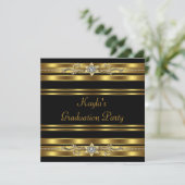 Afstudeerfeest voor meisjes zwart en goud kaart (Staand voorkant)