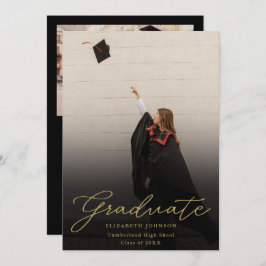 Afstudeerfeest voor zwart en goud fotoscript kaart